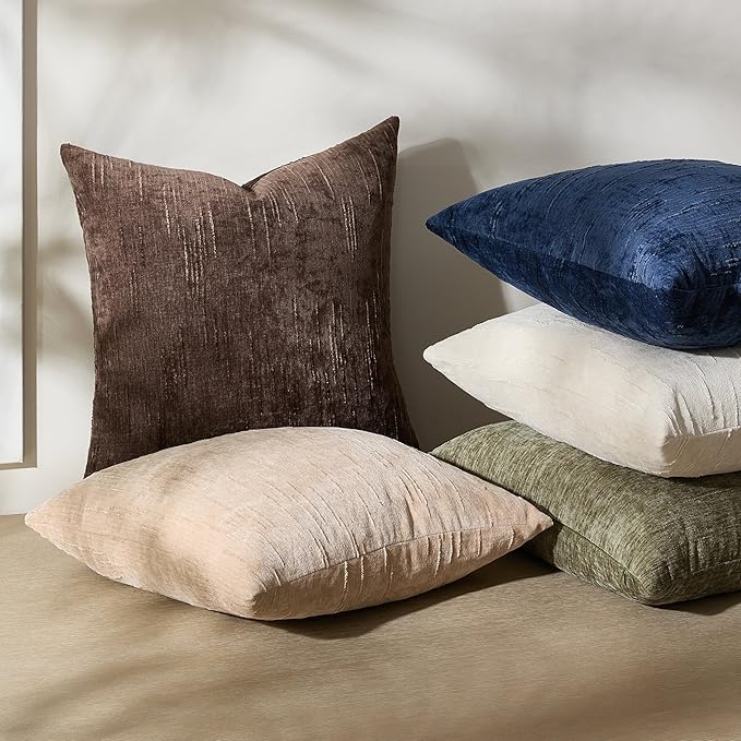 Set of 2 Soft Textured Throw Pillow Covers 18x18,Invisible Zipper Neutral Cushion Cases, Easy - Care Decorative Farmhouse Home Decor for Living Room Couch (Blue, 18" x 18" (Pack of 2))