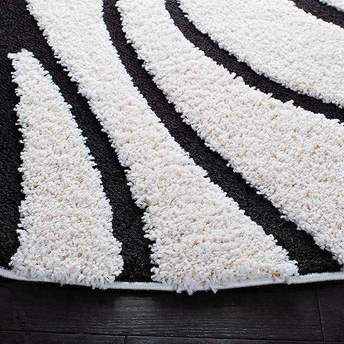 SAFAVIEH Florida Shag Collection Area Rug - 11' Round, Ivory & Black, Non-Shedding & Easy Cleaning, Plush Thick Pile, Ideal for Living Room, Bedroom, Dining Space (SG471-1290)