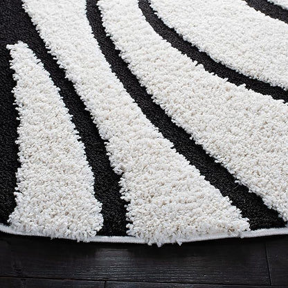 SAFAVIEH Florida Shag Collection Area Rug - 3' Round, Ivory & Black, Non-Shedding & Easy Care, 1.2-inch Thick, Ideal for The Living Room, Dining, Bedroom (SG471)