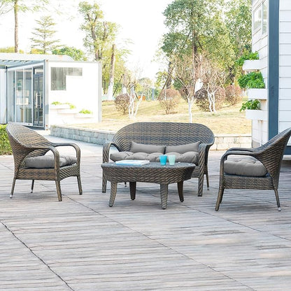 QILLOWAY Outdoor Patio Wicker Seat Cushions Group Loveseat/Two U-Shape/Two Lumbar Pillows for Patio Furniture,Wicker Loveseat,Bench,Porch,All Weather, Settee of 5 (Grey)