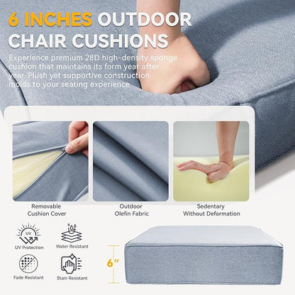 Outdoor Cushion Set for Furniture Patio Furniture, UV Resistant, Water Resistant - 6 Inch Thick Foam Garden Cushions– 24x24 Inch Patio Seat Covers for Chair/Sofa/Couch | Baby Blue | 4-Pack |