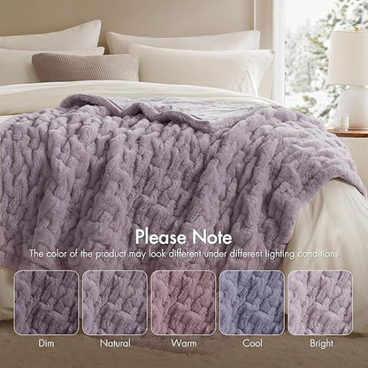 Madison Park Ruched Faux Fur Luxury Throw Lavender 50*60 Premium Soft Cozy Brushed Long Faux Fur For Bed, Coach or Sofa