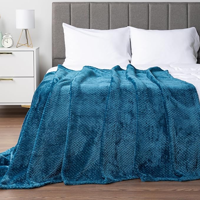 PAVILIA Turquoise Blue Throw Blanket for Couch Bed, Soft Fleece Throws for Sofa Chair, Fuzzy Waffle Textured Blanket, Cozy Warm Lightweight All Season Blanket Throw, 50x60