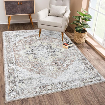 Bloom Rugs Washable Non-Slip 8' x 10' Rug - Blush/Beige Traditional Medallion Area Rug for Living Room, Bedroom, Dining Room, and Kitchen - Exact Size: 8' x 10'