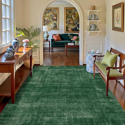 Kokia Abstract Area Rugs 8x10 Bedroom Soft Living Room Rugs Washable Distressed Vintage Comfy Carpet with Non-Slip Backing for Farmhouse Home Office Room Decor, Green Rug, Oslo Jungle