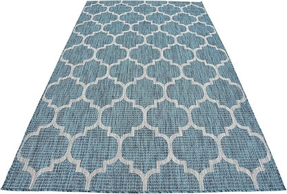 Unique Loom Outdoor Trellis Collection Area Rug (5' 3" x 8' Rectangle, Teal/ Gray)