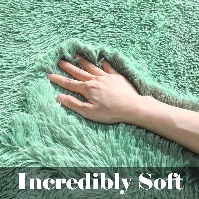 ONASAR Sage Green 3x5 Rugs for Bedroom, Fluffy Bedside Area Rug, Washable Soft Plush Shaggy Small Floor Throw Carpets for Living Room Preppy Dorm Teen Kids Girls Boy Baby Nursery Home Decor Aesthetic