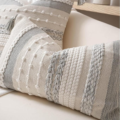 BlissBlush Gray Boho Decorative Throw Pillow Cover 20x20 Square Farmhouse Accent Cushion for Couch Sofa Livingroom Bedroom Pillowcase Modern Home Décor (Pack of 1)