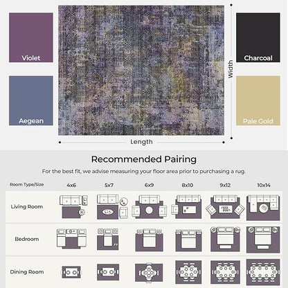 Kokia Abstract Area Rugs Washable Indoor 6x9 Rug Boho Distressed Retro Low Pile Non-Slip Non-Shedding Black Gray Carpet Bedroom Living Room Dining Room, Oslo Nebula