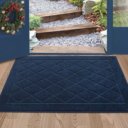 BEQHAUSE Dirt Trapper Door Mat 24" x 36", Doormat Non-Slip Entryway Rugs Washable, Dog Door Mat Stain Resistant and Absorbent Welcome Floor Mat for Front Back Door, Muddy Wet Shoes & Paws, Navy Blue