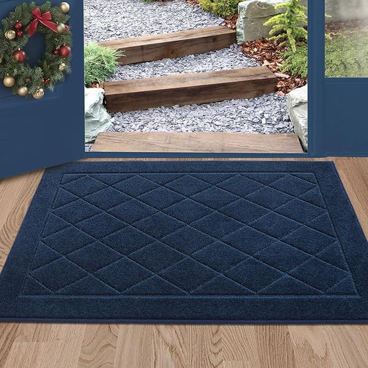 BEQHAUSE Dirt Trapper Door Mat 24" x 36", Doormat Non-Slip Entryway Rugs Washable, Dog Door Mat Stain Resistant and Absorbent Welcome Floor Mat for Front Back Door, Muddy Wet Shoes & Paws, Navy Blue