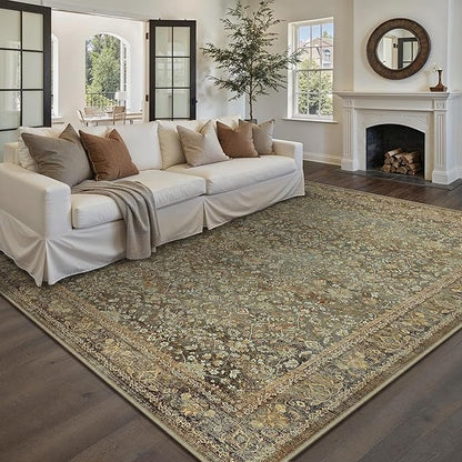 Area Rug 6x9 Brown Living Room Washable Vintage Carpet Non Slip Indoor Retro Traditional Accent Throw Large Rug for Office Bedroom Dining Room Playroom