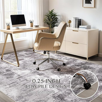 Abstract Living Room Rug 9x12 - Modern Washable Soft Thin Area Rug for Living Room Bedroom Under Dining Table - Neutral Indoor Floor Rug Carpets for Home Office Playroom Nursery - Grey