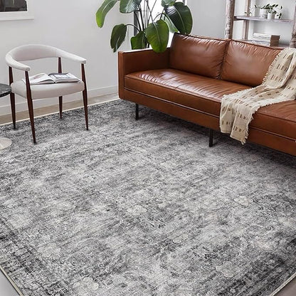 Washable Area Rug 8'x10' Retro Boho Design Non-Shedding Non-Slip Easy Care Ideal for High Traffic Areas in Living Room Bedroom Office Coffee Table Kitchen Large Carpet
