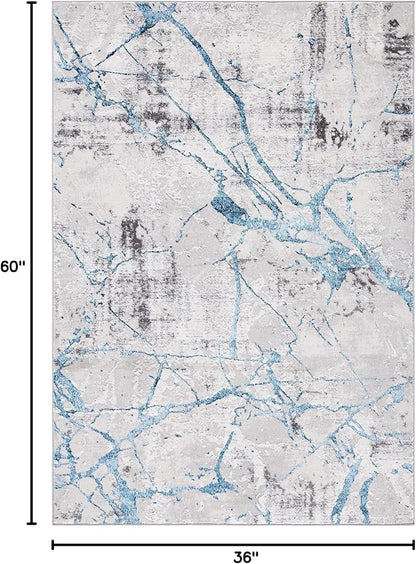 SAFAVIEH Amelia Collection Accent Rug - 3' x 5', Grey & Blue, Modern Abstract Design, Non-Shedding & Easy Care, Ideal for High Traffic Areas in Entryway, Living Room, Bedroom (ALA293F)