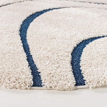 SAFAVIEH Florida Shag Collection 6'7" Round Cream/Blue SG471 Abstract Wave Non-Shedding Living Room Bedroom Dining Room Entryway Plush 1.2-inch Thick Area Rug