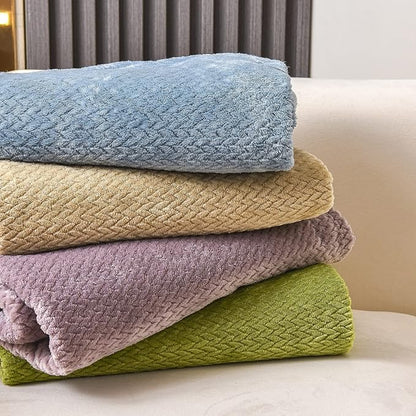 NEWCOSPLAY Super Soft Queen Blanket Light Blue Premium Silky Flannel Fleece Leaves Pattern Lightweight Bed Blanket All Season Use (Light Blue, Queen(90"x90"))