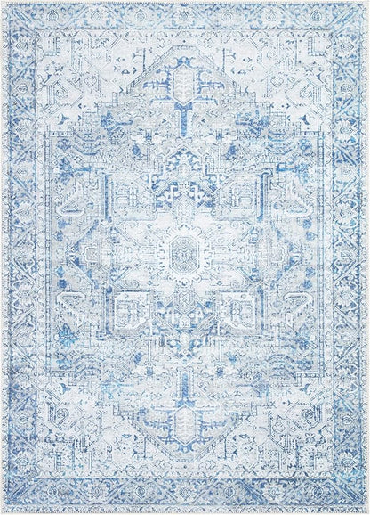 Bloom Rugs Washable Non-Slip 5' x 7' Rug - Blue/Gray Traditional Area Rug for Living Room, Bedroom, Dining Room, and Kitchen - Exact Size: 5' x 7'