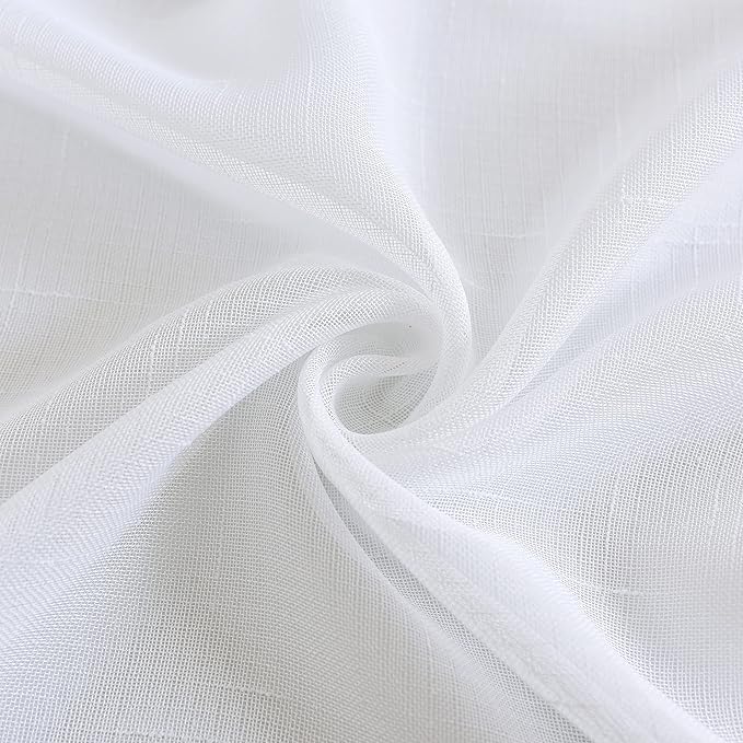 Sheer Curtains Faux Linen Semi Voile Light Filtering Drapes Pair for Bedroom Living Room, Set of 2 Grommet Top Window Curtain Panels (Each 54 x 95 Inch, White)