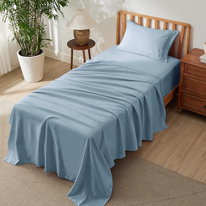 Bedsure Twin XL Sheets Dorm Bedding, GentleSoft Breathable Extra Long Twin Sheets & Pillowcases, Moisture Wicking Cooling, Deep Pocket Fits Mattress Up to 21 Inches Thick, Mineral Blue