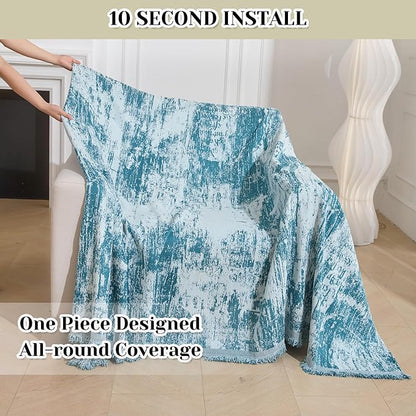 MEETSKY Small Couch Cover Oversized Chair Cover Washable Boho Recliner Slipcover, Pet Friendly Couch Protector with Tassels, Abstract Geometric Design, 71" x 91", Blue