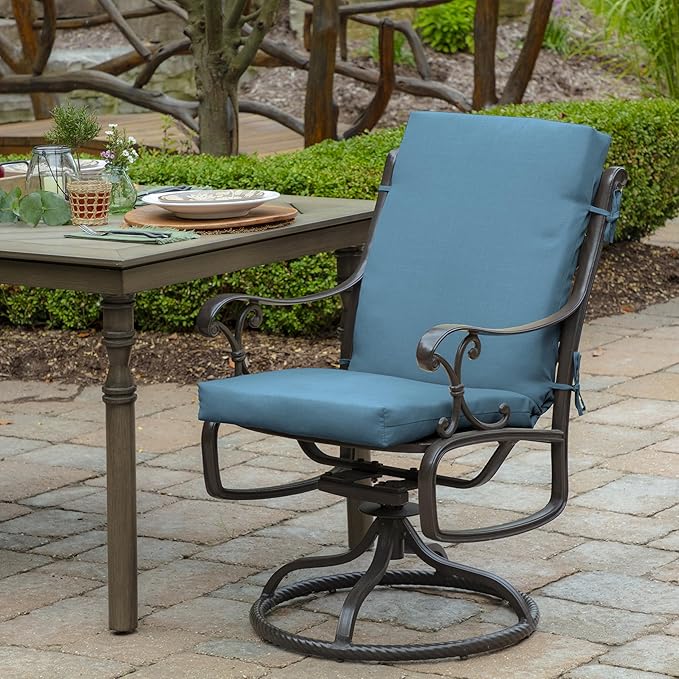 Arden Outdoor Midback Chair Cushion, 18 x 16.5, Rain-Proof, Fade Resistant French Blue Texture