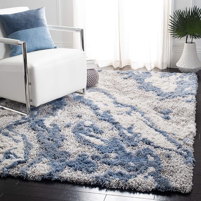 SAFAVIEH Area Rug 8x10 - Horizon Shag Collection - Large - Grey & Blue, Modern Design, Non-Shedding & Easy Cleaning, Ultra Plush Thick Pile, Ideal for Living Room, Bedroom, Dining Space (HZN890G)