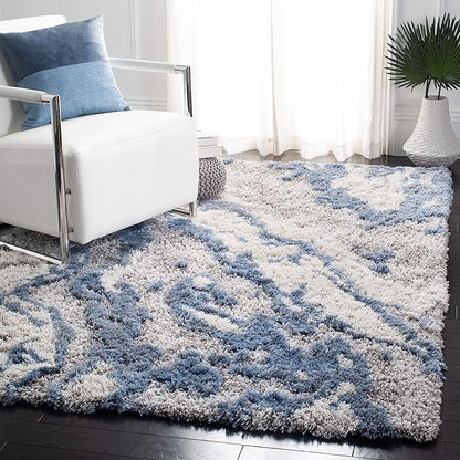 SAFAVIEH Area Rug 8x10 - Horizon Shag Collection - Large - Grey & Blue, Modern Design, Non-Shedding & Easy Cleaning, Ultra Plush Thick Pile, Ideal for Living Room, Bedroom, Dining Space (HZN890G)