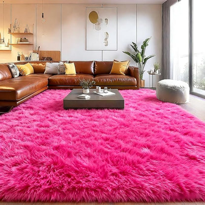 Fluffy Rugs for Living Room, Soft Shaggy for Bedrooms, Hot Pink Area Rug for Bedroom, Cozy Fuzzy Carpet for Kids, Perfect Indoor Decor for Boys and Girls 6x9 Feet