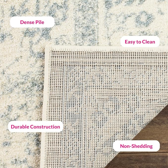 SAFAVIEH Area Rug 8x10 - Adirondack Collection - Large - Ivory & Slate, Distressed Vintage Floral Design, Non-Shedding & Easy to Clean, Ideal for Living Room, Bedroom, Dining Space (ADR109S)