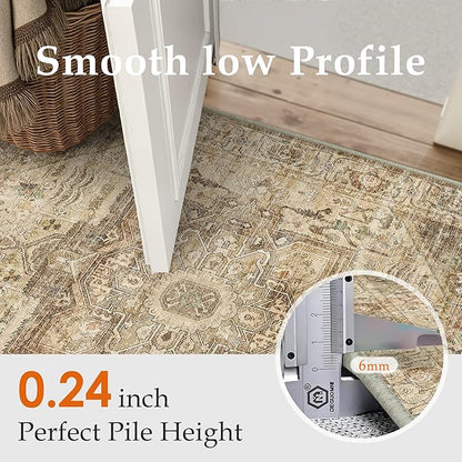 Brown Multi Hallway Runner Rug 3x10 Vintage Washable Distressed Area Carpet Kitchen Indoor Non Slip Long Traditional Medallion Retro Accent Throw Rug for Bedroom Laundry Dining Living Room