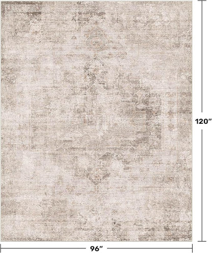 Farmhouse Area Rugs for Living Room - 8x10 Washable Modern Abstract Rug for Bedroom, Dining Room Under Table, Home Office, Soft Washable & Stain Resistance (Beige & Peach)