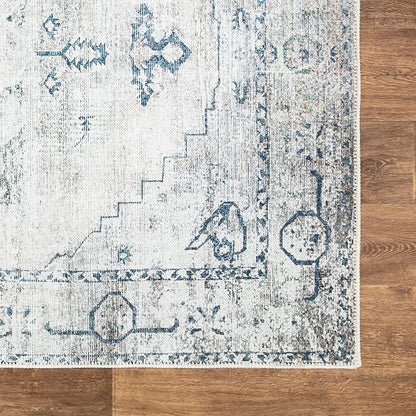 Bloom Rugs Washable Non-Slip 4' x 6' Rug - Teal/Beige Traditional Area Rug for Living Room, Bedroom, Dining Room, and Kitchen - Exact Size: 4' x 6'