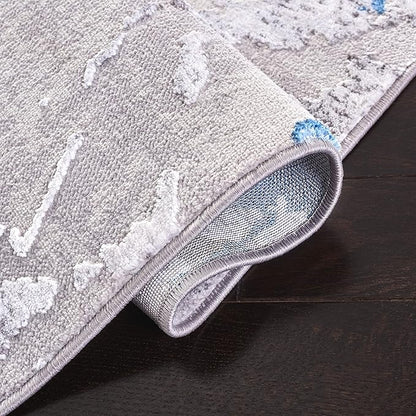 SAFAVIEH Amelia Collection Runner Rug - 2' x 14', Grey & Blue, Modern Abstract Design, Non-Shedding & Easy Care, Ideal for High Traffic Areas in Living Room, Bedroom (ALA293F)