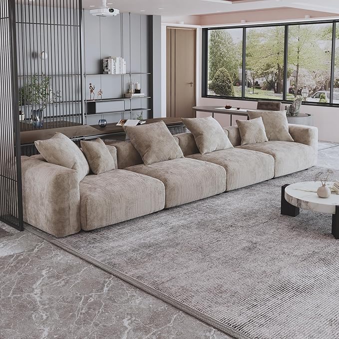 JACH 181" Oversized Modular Sectional Sofa, Deep 4-Seats Sectional Couch, Huge Plus Convertible Soft Sofas, Corduroy Minimalist Couches for Living Room, Office, Apartment, Light Brown