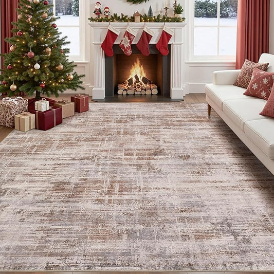 Area Rug for Living Room: 8x10 Washable Neutral Abstract Modern Soft Rugs Non Slip Indoor Floor Stain Resistant Large Carpet for Bedroom Dining Room Office Nursery - Red Brown