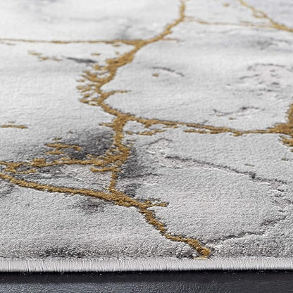 SAFAVIEH Craft Collection Area Rug - 9' Square, Grey & Gold, Modern Abstract Design, Non-Shedding & Easy Care, Ideal for High Traffic Areas in Living Room, Bedroom (CFT877F)