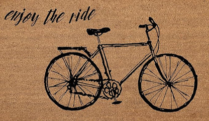 Coir Door Mats 17" X 30", Non-Slip Sturdy, PVC Backed Heavy Duty, Easy to Clean, Ideal for Door Entrance, Patio, Porch, Backyard, Garages, Enjoy The Ride Vintage Bicycle