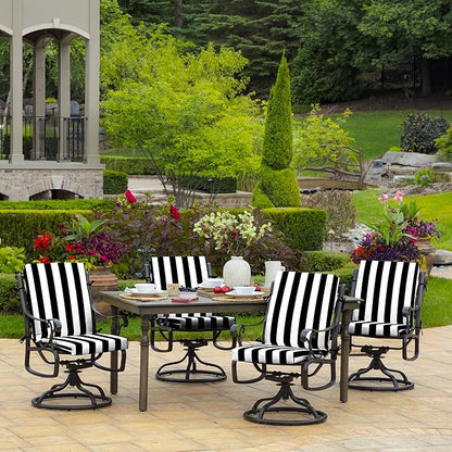 Arden Outdoor Dining Chair Cushion, 2 Pack, 20 x 20, Rain-Proof, Fade Resistant, Black Cabana Stripe