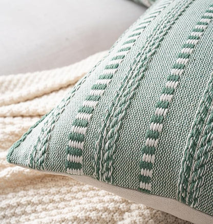 Boho Throw Pillow Covers 12x20 Inch Set of 2, Farmhouse Decorative Couch Pillow Cases, Light Green Accent Pillows of Bed, Sofa Bedroom Living Room Home Decor Cushion Cover