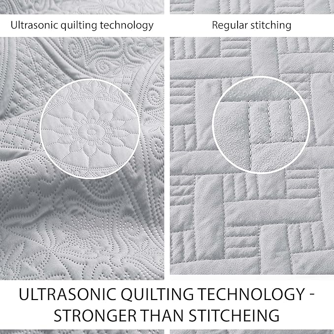 IR Imperial Rooms 8 Pack Quilt King Size Bedding (106" x 96") - Bulk Wholesale for Hotels, Guest Bedroom & Airbnbs - Lightweight Microfiber Reversible Floral Embossed Quilts Bedspreads (Silver)