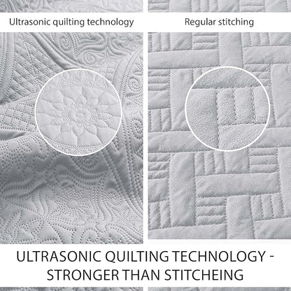IR Imperial Rooms 8 Pack Quilt King Size Bedding (106" x 96") - Bulk Wholesale for Hotels, Guest Bedroom & Airbnbs - Lightweight Microfiber Reversible Floral Embossed Quilts Bedspreads (Silver)