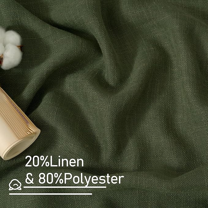 LAMIT Olive Green Linen Semi Sheer Curtains 45 Inch for Bedroom, Light Filtering Neutral Window Curtains Boho Back Tab and Rod Pocket Christmas Decor Panels, 2 Panels, 52 x 45 Inch