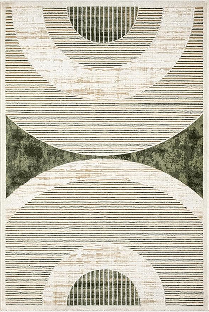 Abani Mid-Century Green Arch Washable Area Rug – 4' x 6' – Modern Geometric Design – Ivy Collection – Non-Shedding, Easy to Clean – Durable for High Traffic Areas – Living Room, Bedroom & Office