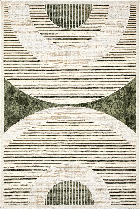 Abani Mid-Century Green Arch Washable Area Rug – 8' x 10' – Modern Geometric Design – Ivy Collection – Non-Shedding, Easy to Clean – Durable for High Traffic Areas – Living Room, Bedroom & Office