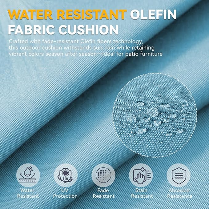 Patio Cushions for Outdoor Furniture - 22" x 25" x 4" UV Resistant Thick Foam Cushions Water Resistant Replacement Cushion for Outdoor Patio Furniture Chair/Sofa/Couch | Light Blue | 3-Pack |