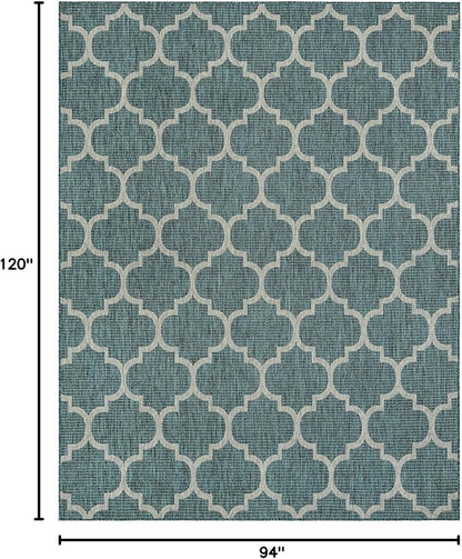 Unique Loom Outdoor Trellis Collection Area Rug (7' 10" x 10' Rectangle Teal/Gray)