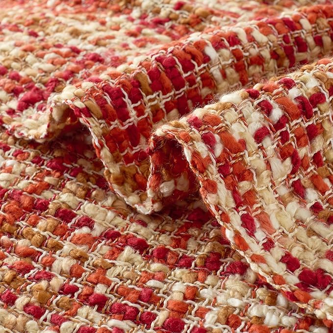 Multi-Color Dark Red Cable Knitted Throw Blanket for Couch,60"X80" Boho Style Textured Blankets for Home Decor,Super Soft Warm Cozy Chunky Knit Blanket with Decorative Tassels for Bed