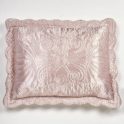 Touch of Class Portia Luxury Bedding | Posh Rose Quartz | Premier Quilted Polyester Satin | Romantic Hand Guided Machine Quilted Scroll Design 3 Piece Set with King Bedspread and 2 King Shams