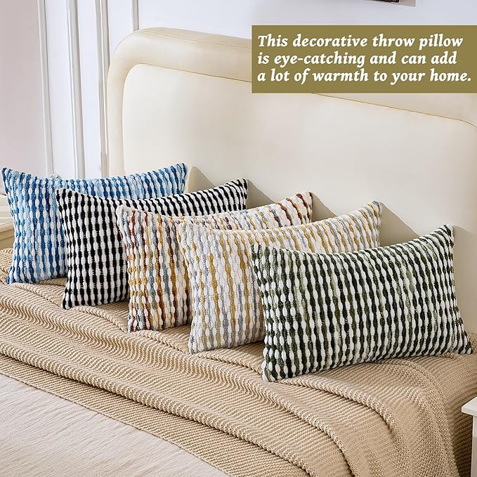 AmHoo Boho Chenille Pillow Cover Decorative Tufted Pillowcase for Couch Bed Sofa Bedroom Living Room Modern 12 x 20-Inch Black